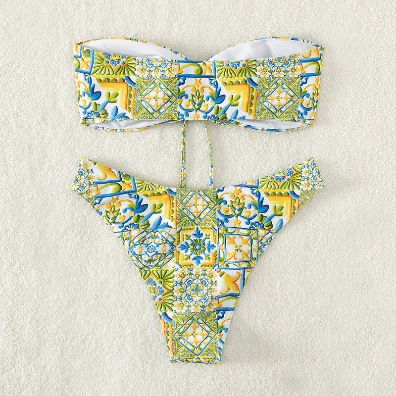 Damen Bandeau-Bikini mit raffiniertem Bindedetail und floralem Druck Echo Archiv
