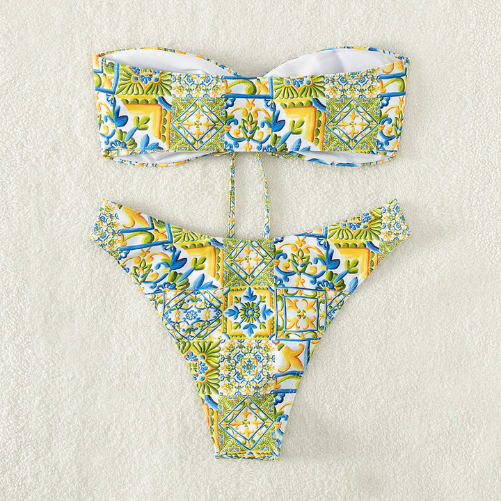 Damen Bandeau-Bikini mit raffiniertem Bindedetail und floralem Druck Echo Archiv