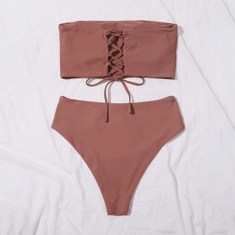Damen Bandeau-Bikini-Set mit hohem Schnitt und elegantem Wickeldetail Echo Archiv