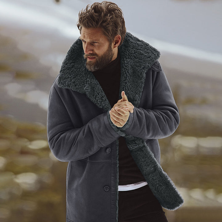 Herren teddy fleece jacket with large collar and button closure Eva Jonsson