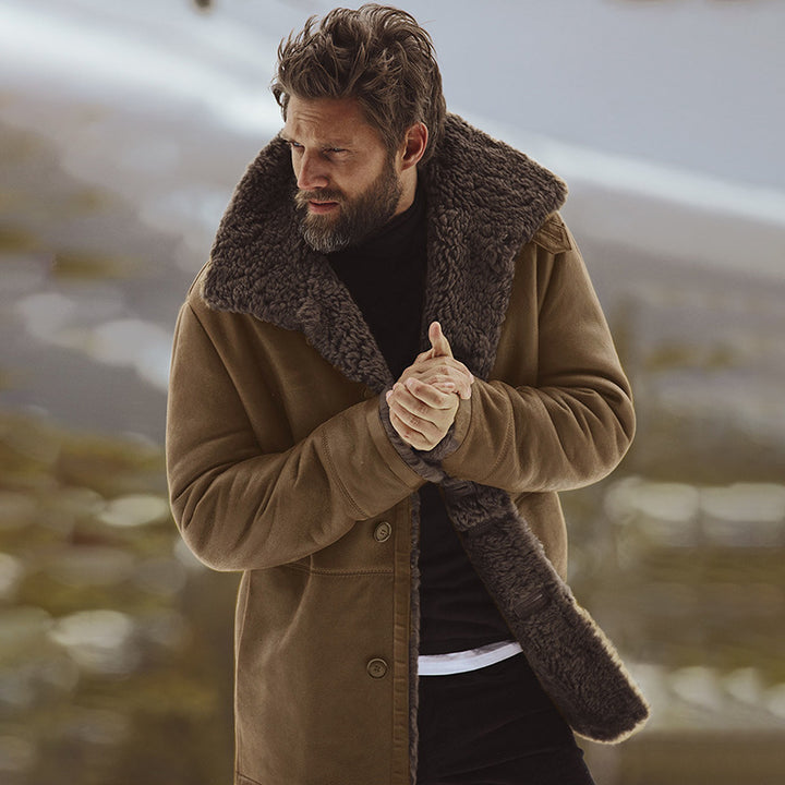 Herren teddy fleece jacket with large collar and button closure Eva Jonsson