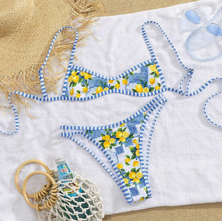 Damen Triangel-Bikini mit floralem Design und Bindedetails Echo Archiv