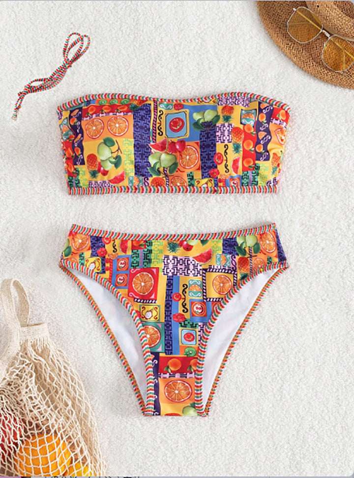 Damen Bandeau-Bikini mit buntem Fruchtmuster Echo Archiv