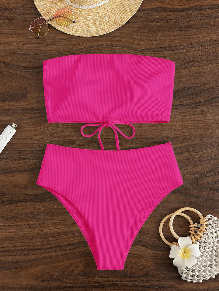 Damen Bandeau-Bikini-Set mit hohem Beinausschnitt und Bindedetails Echo Archiv