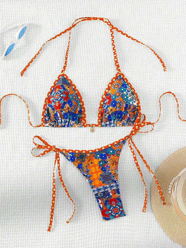 Damen Triangel-Bikini mit buntem floralen Mustermix und verstellbaren Trägern Echo Archiv