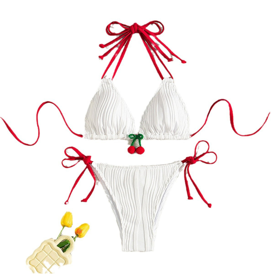 Damen Ripp-Design Triangel-Bikini mit verspieltem Kirschen-Detail Echo Archiv