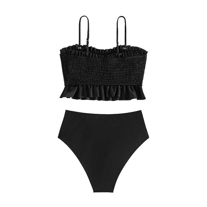 Damen Bikini-Set mit gerafftem Oberteil und hoch geschnittenem Unterteil Echo Archiv