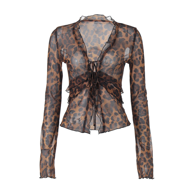 Damer lätt transparent topp med leopardmönster Mirla-Eva Jonsson