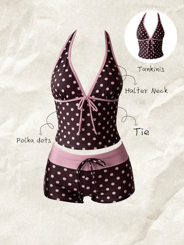 Damen Tankini mit modischem Punktmuster und verstellbarem Halter Echo Archiv