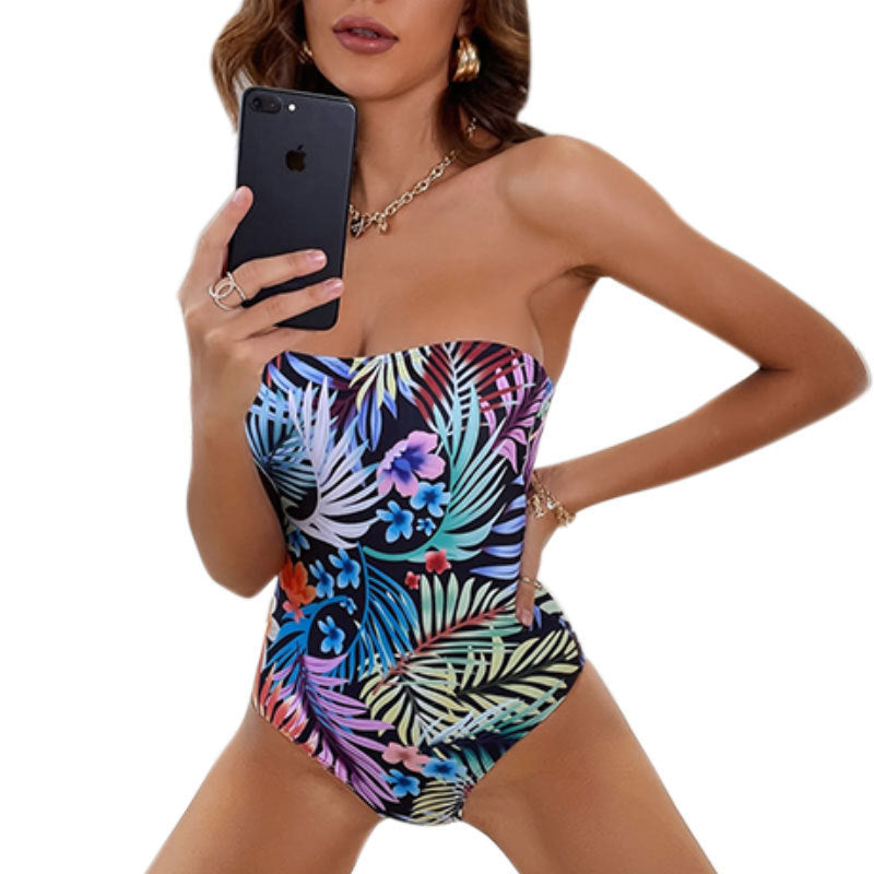 Damen Bandeau-Einteiler Badeanzug mit floralem Design Echo Archiv