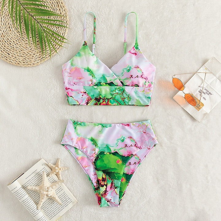 Damen Bikini-Set mit gekreuztem Oberteil und floralen Details Echo Archiv