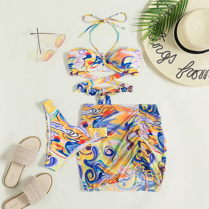 Damen Bandeau-Bikini mit stylischem Wickelrock und modischen Bindebändern Echo Archiv