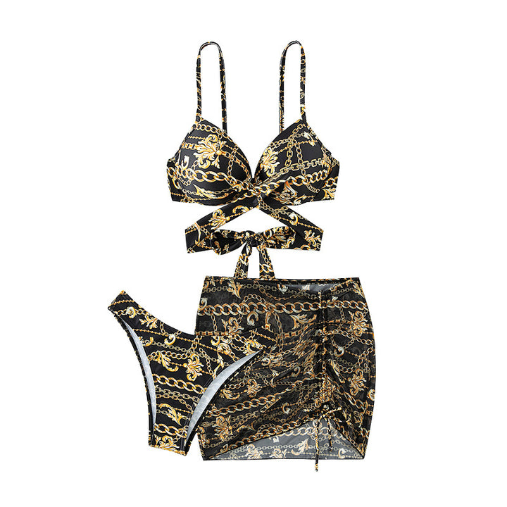 Damen Bikini mit ausgefallenem Kettenmuster und integriertem Rock Echo Archiv