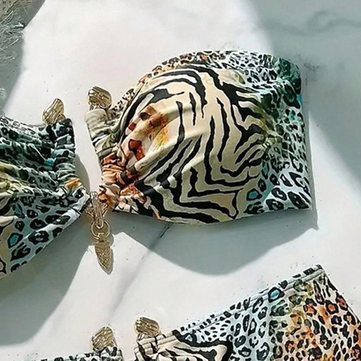Damen Bandeau-Bikini mit animalischem Muster und dekorativem Verschluss Echo Archiv