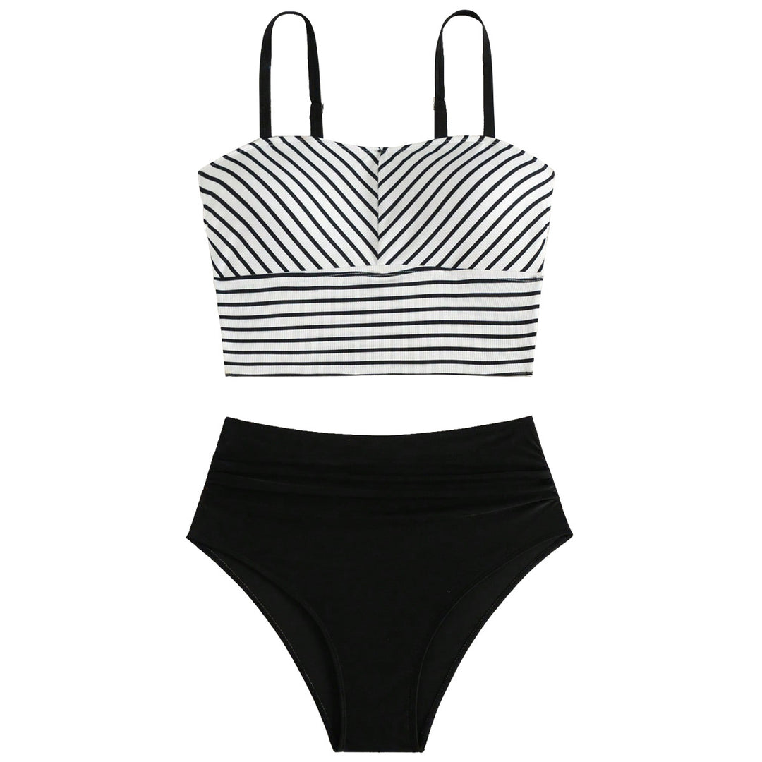 Damen Hochgeschnittener Bikini mit gestreiften Crop-Oberteil Echo Archiv
