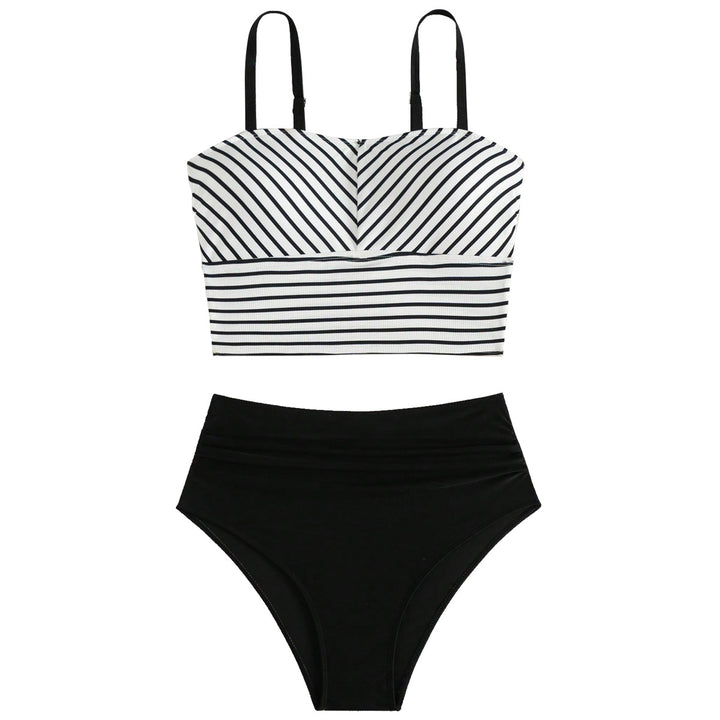Damen Hochgeschnittener Bikini mit gestreiften Crop-Oberteil Echo Archiv