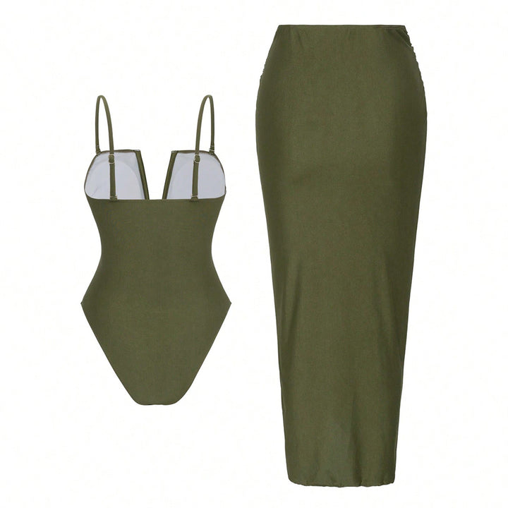 Damen One-Piece Badeanzug mit elegantem Wickelrock Echo Archiv