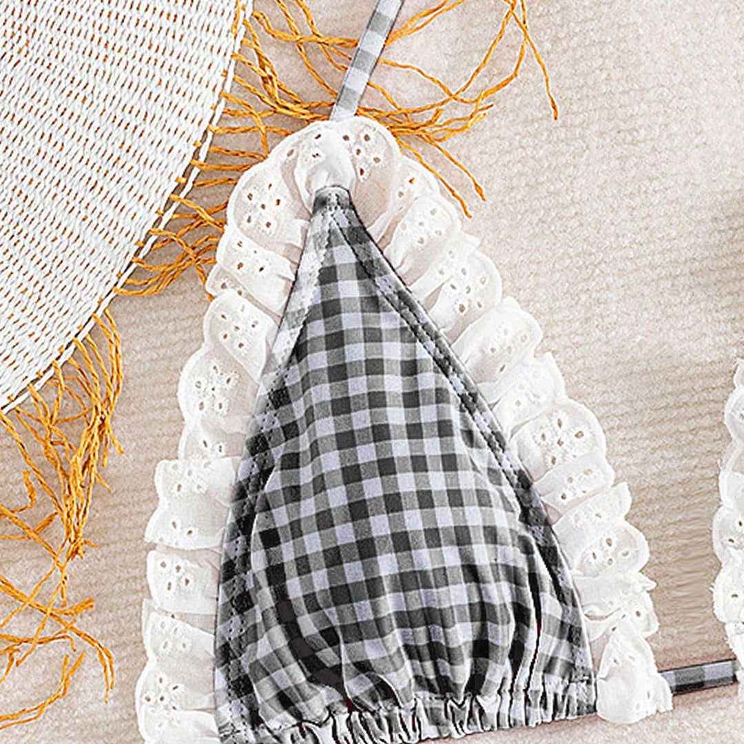 Damen Triangel-Bikini mit Rüschendetails und kariertem Design Echo Archiv