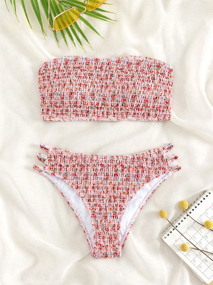 Damen Bandeau-Bikini-Set mit elastischem Rüschendesign und verstellbaren Trägern Echo Archiv