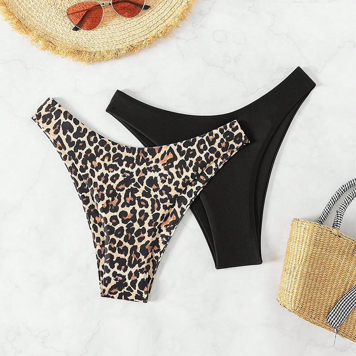 Damen Bikiniunterteil im stylischen Leoparden-Design und klassischem Schwarz Echo Archiv