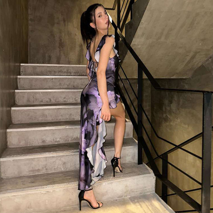 Damer Elegant Maxiklänning med blommig design och fina volangdetaljer Eva Jonsson