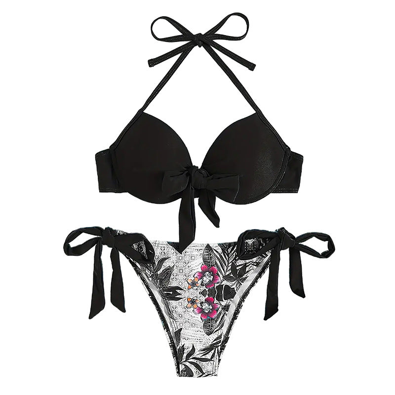 Damen Bikini mit knotenförmigem Oberteil und floralem Unterteil Echo Archiv