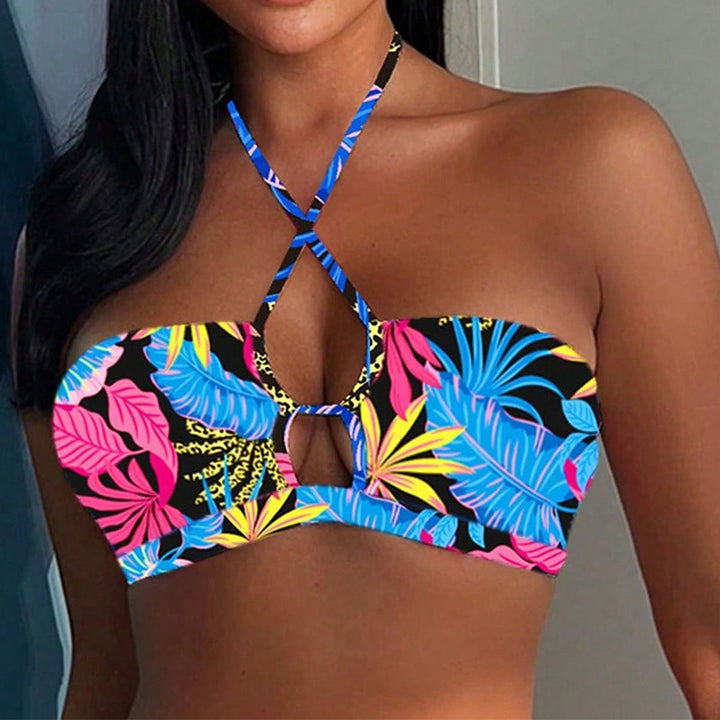 Damen Bandeau-Bikini mit kreativen Riemen und floralem Design Echo Archiv