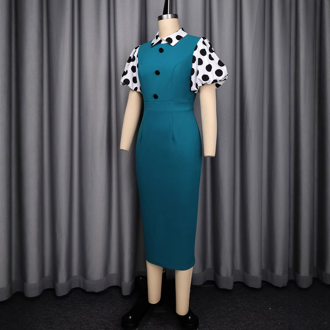 Dame figurnära klänning med puffärmar och vintage-krage Mirla-Eva Jonsson