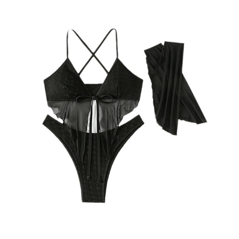 Damen Bikini-Set mit transparentem Oberteil und eleganten Rüschendetails Echo Archiv