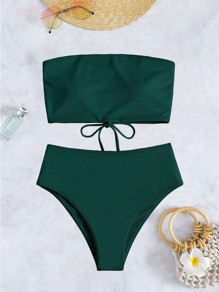 Damen Bandeau-Bikini-Set mit hohem Beinausschnitt und Bindedetails Echo Archiv