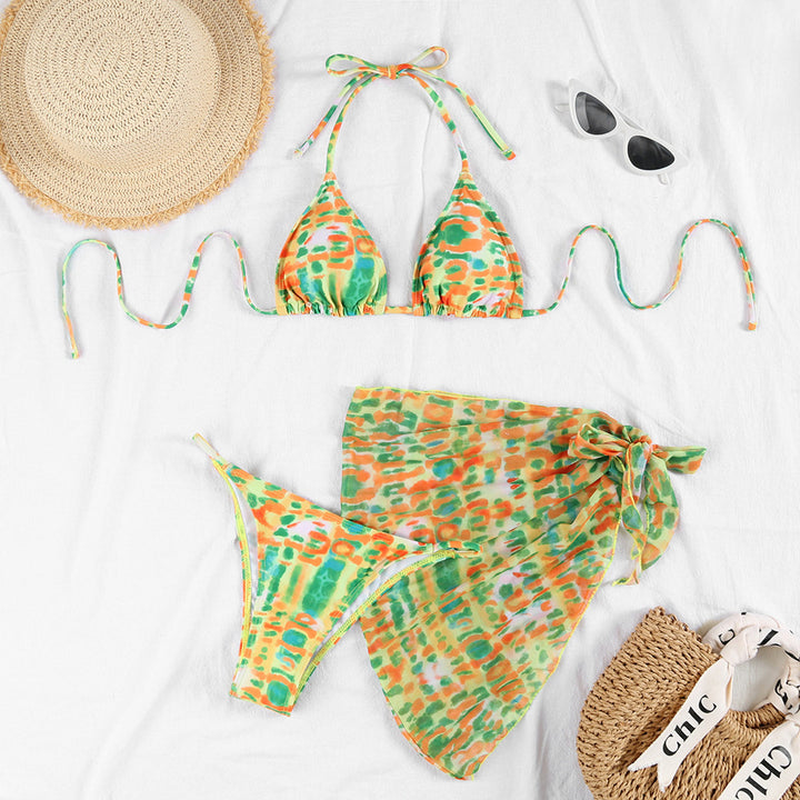 Damen Bunt gemusterter Bikini mit elegantem Pareo Echo Archiv