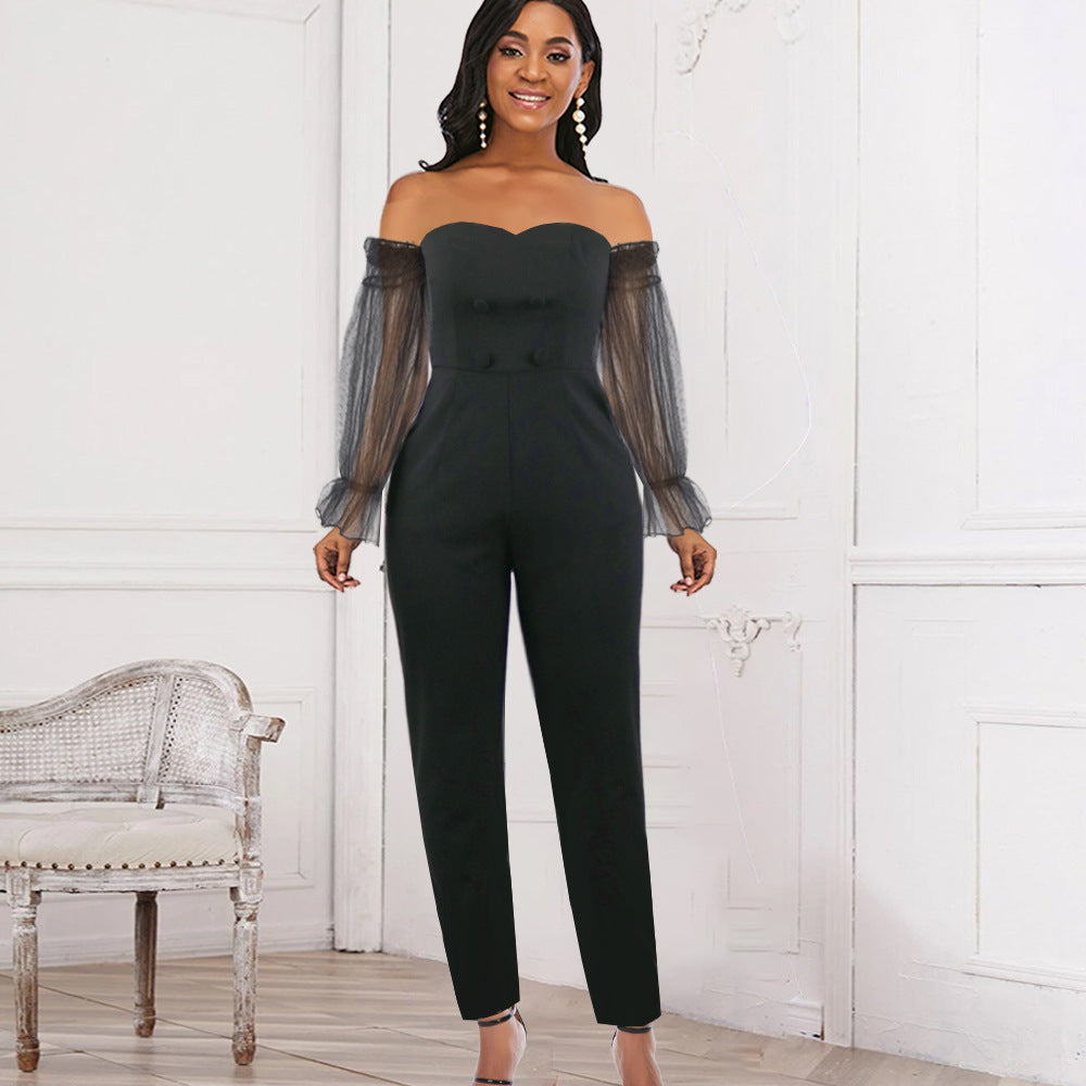 Damer Elegant Jumpsuit med transparenta puffärmar Mirla-Eva Jonsson