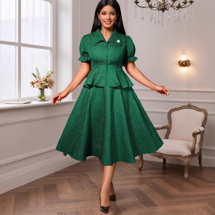 Damer elegant klänning med vintage-detaljer och voluminös kjol Mirla-Eva Jonsson