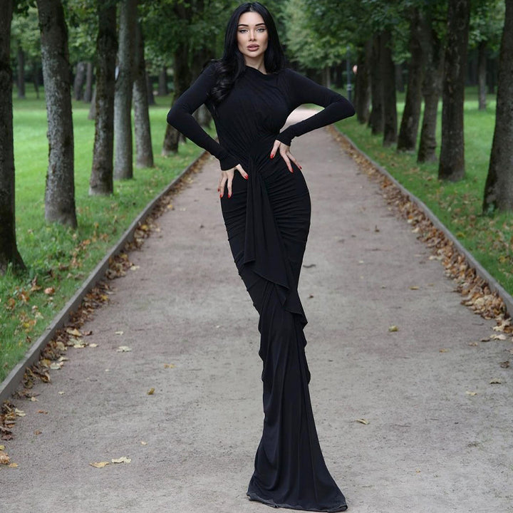 Damer Elegant långärmad omlottklänning med volangdetaljer och sidoklyfta Eva Jonsson-Eva Jonsson
