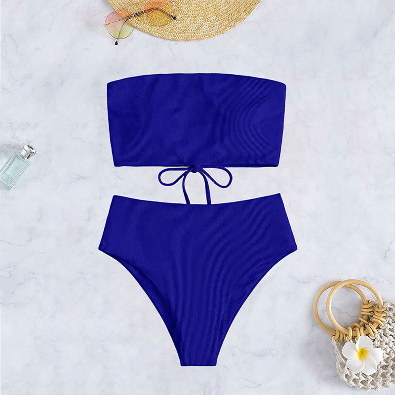 Damen Bandeau-Bikini-Set mit hohem Beinausschnitt und Bindedetails Echo Archiv