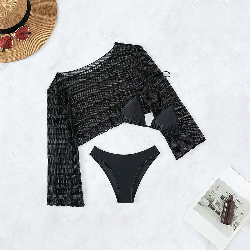 Damen Bikiniset mit transparenter Bluse und elegantem Knoten Echo Archiv