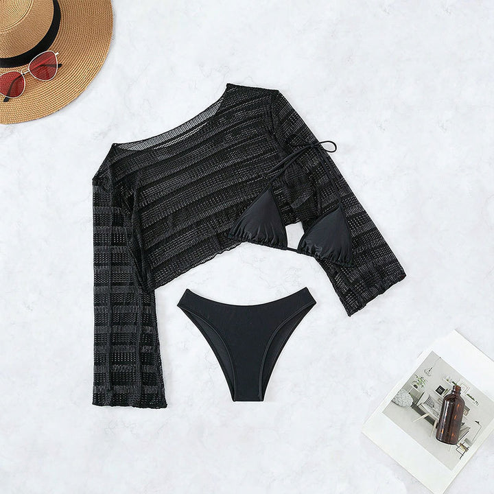 Damen Bikiniset mit transparenter Bluse und elegantem Knoten Echo Archiv