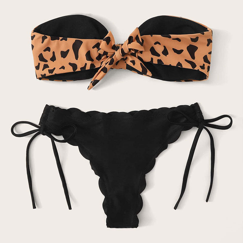 Damen Bandeau-Bikini mit modischem Tiermotiv und Bindedetails Echo Archiv