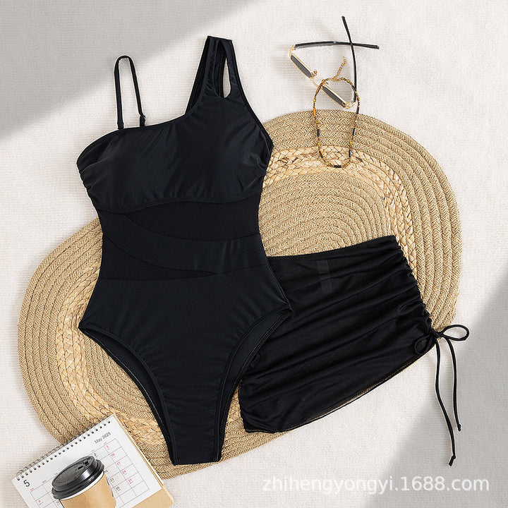 Damen Eleganter Badeanzug mit asymmetrischem Design und praktischer Wickelrock Echo Archiv