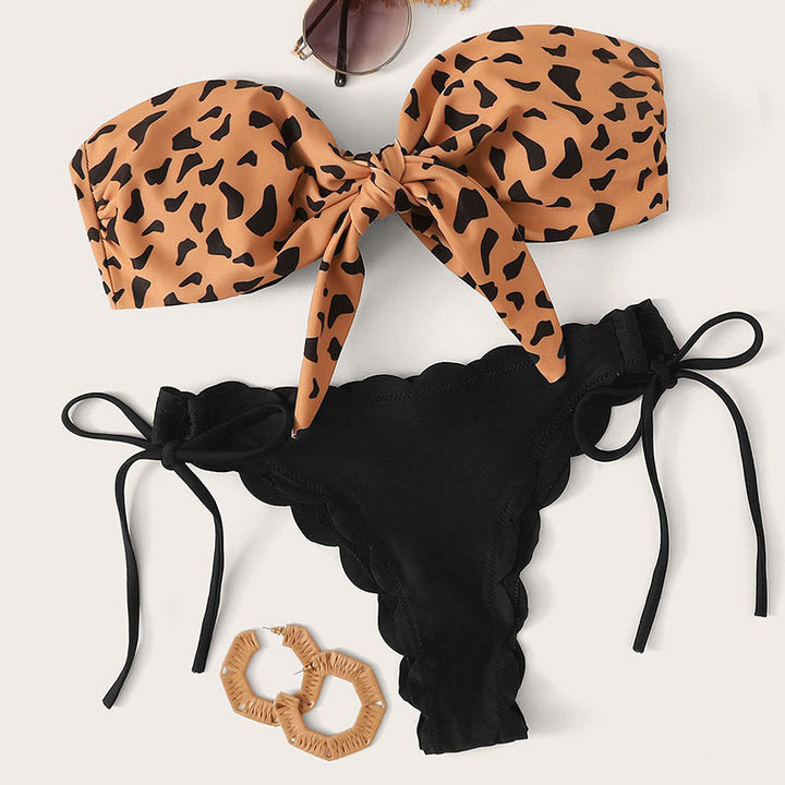 Damen Bandeau-Bikini mit modischem Tiermotiv und Bindedetails Echo Archiv