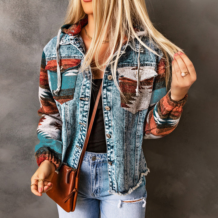 Dame Denimjacka i avslappnad Boho-stil med huva Eva Jonsson