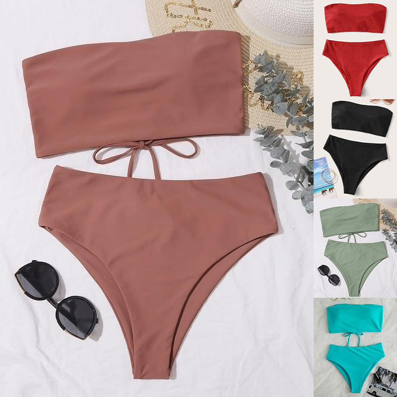 Damen Bandeau-Bikini-Set mit hohem Schnitt und elegantem Wickeldetail Echo Archiv