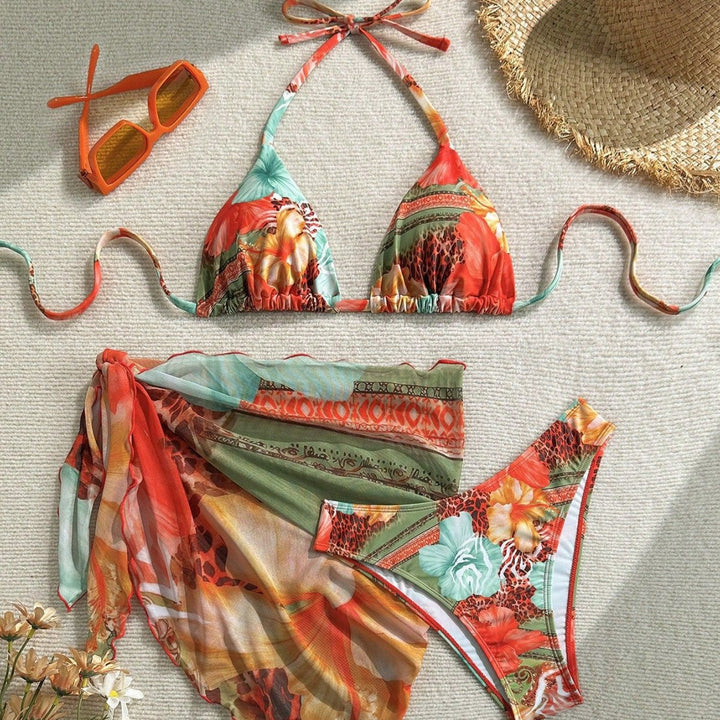 Damen Triangel-Bikini mit floralem Design und seidigem Cover-Up Echo Archiv