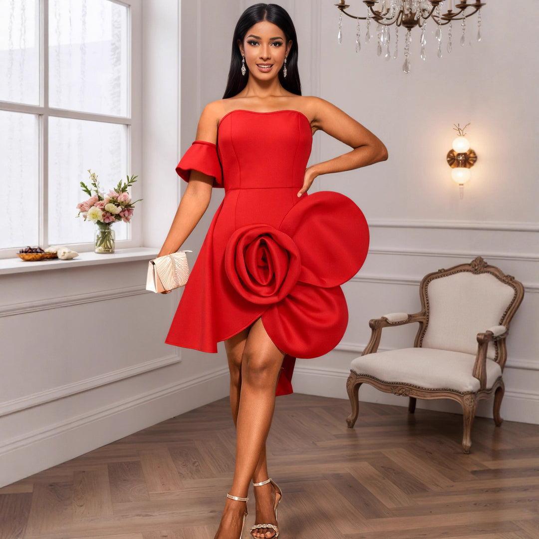 Damen cocktailklänning med floral drapering Mirla-Eva Jonsson