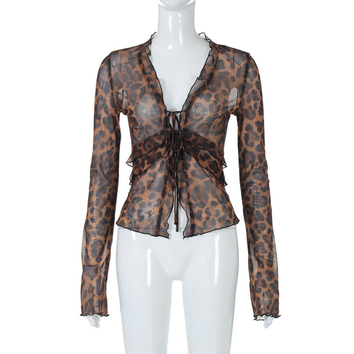 Damer lätt transparent topp med leopardmönster Mirla-Eva Jonsson