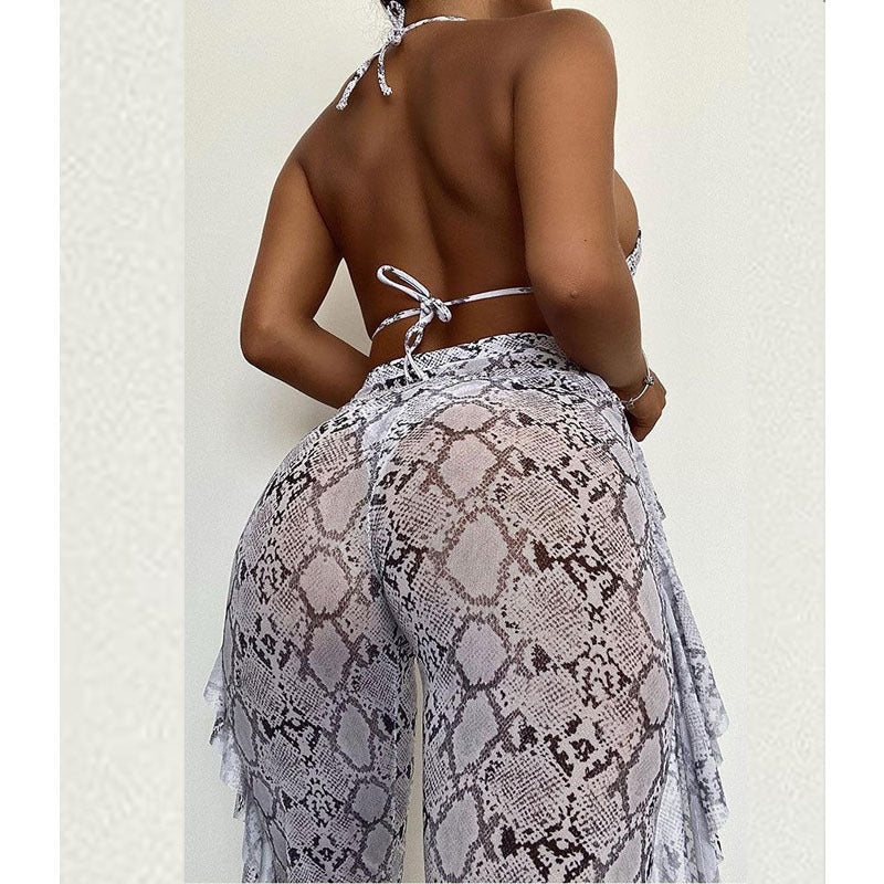 Damen Bikini-Set mit raffiniertem Schlangenmotiv und schwingendem Rock Echo Archiv