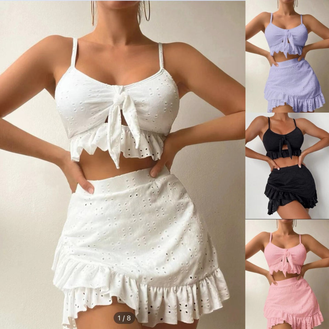 Damen Crop-Top und Rüschenshort Set Echo Archiv