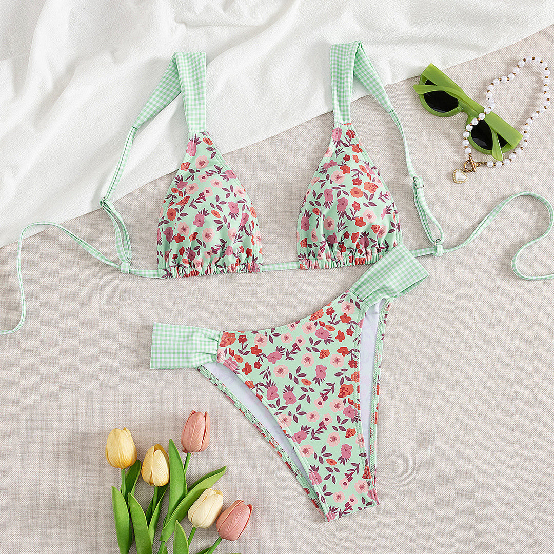 Damen Triangle-Bikini mit floralem Design und verstellbaren Trägern Echo Archiv