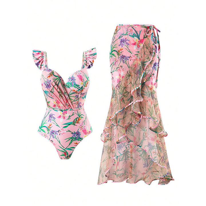 Damen Badeanzug mit floralem Wickelrock Echo Archiv