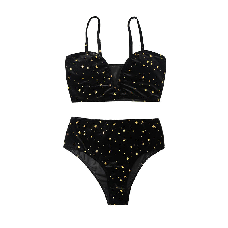 Damen Hochtaillierter Bikini mit glamourösem Sternenmotiv Echo Archiv